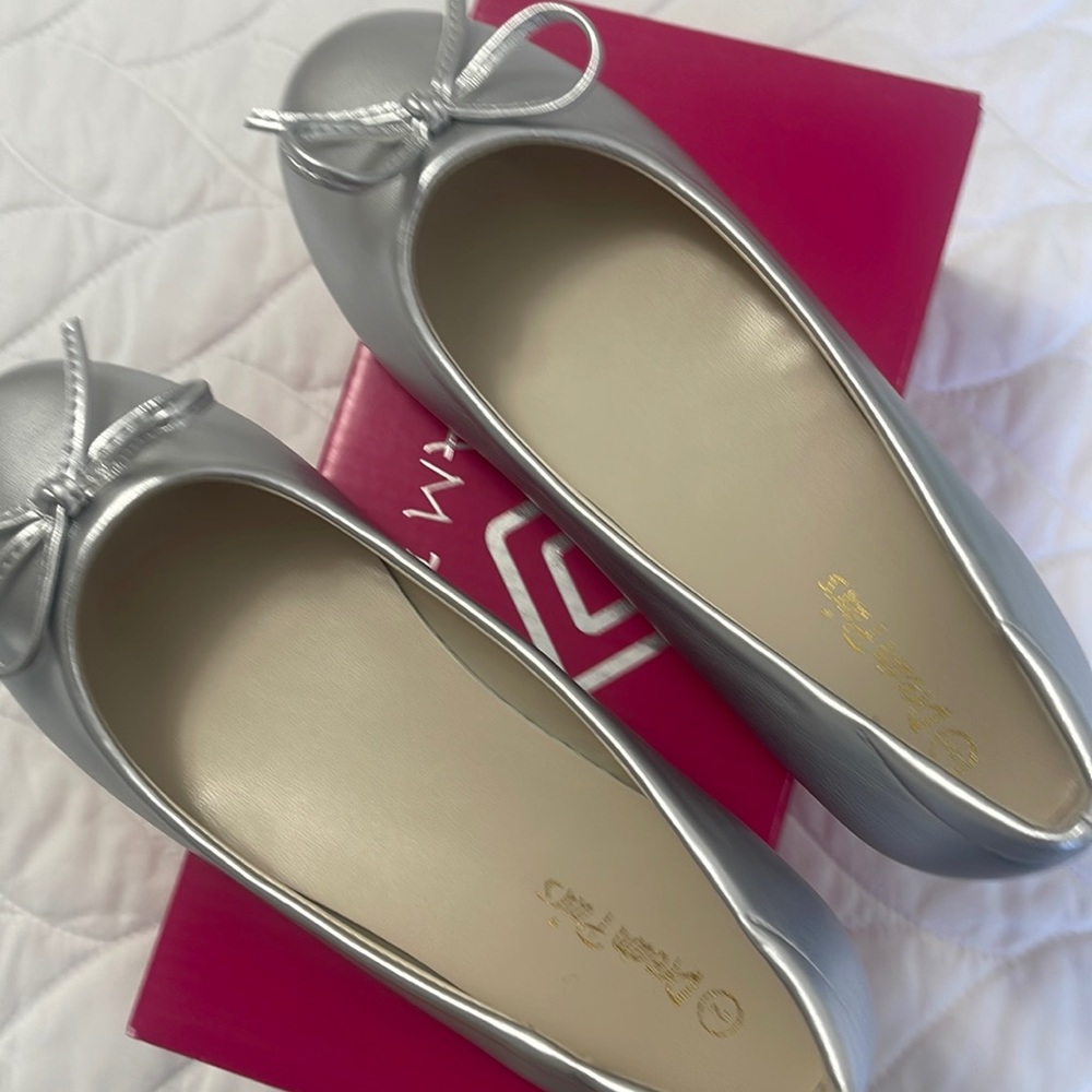 New with box Dream Paris silver ballet flats with rubber bottom